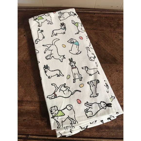 Dogs as Bunny Rabbits Kitchen Towels Set Easter Spring Garden New Isaac Mizrahi - Picture 3 of 8